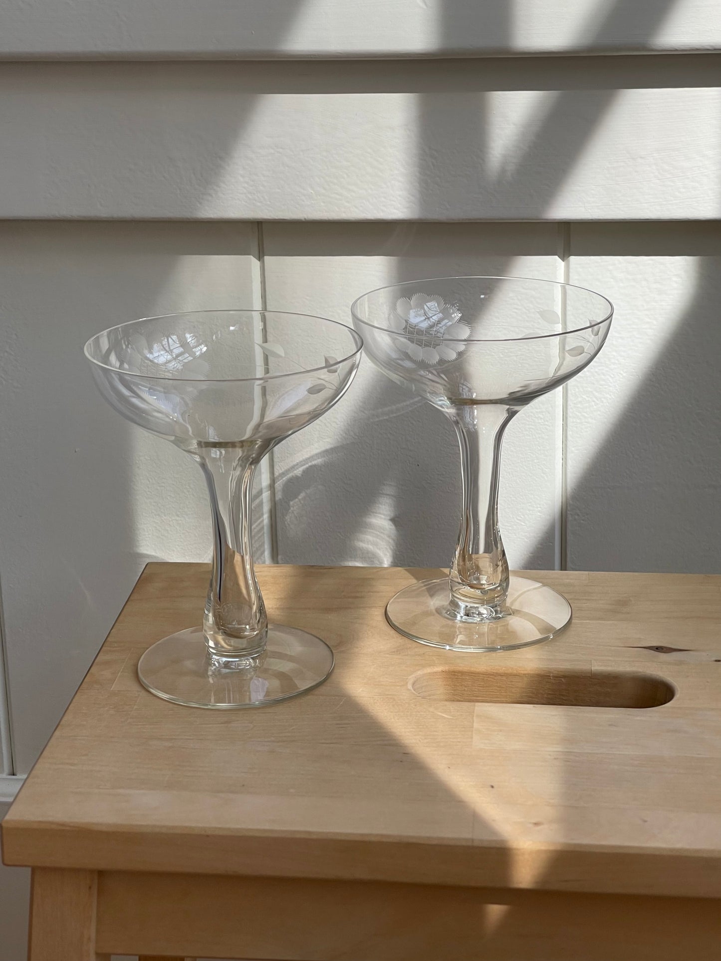 vintage floral crystal coupes with hollow stem