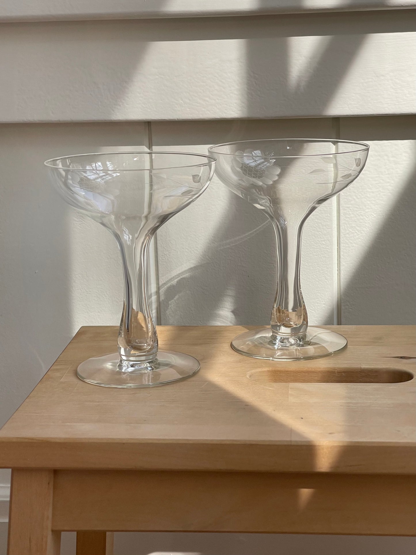 vintage floral crystal coupes with hollow stem