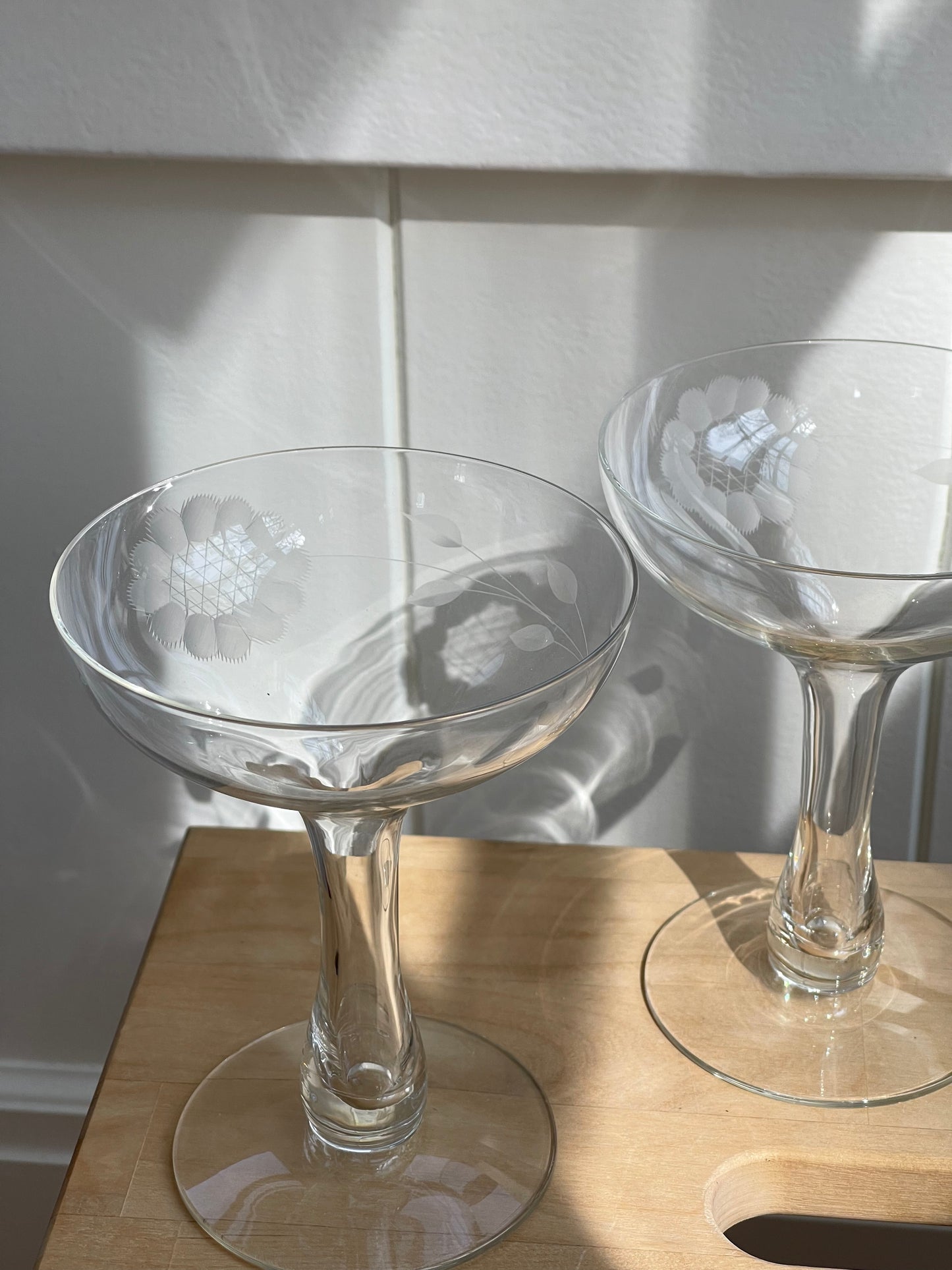 vintage floral crystal coupes with hollow stem