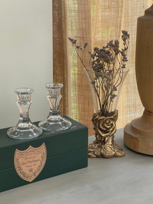 vintage, mod glass candlestick-holders