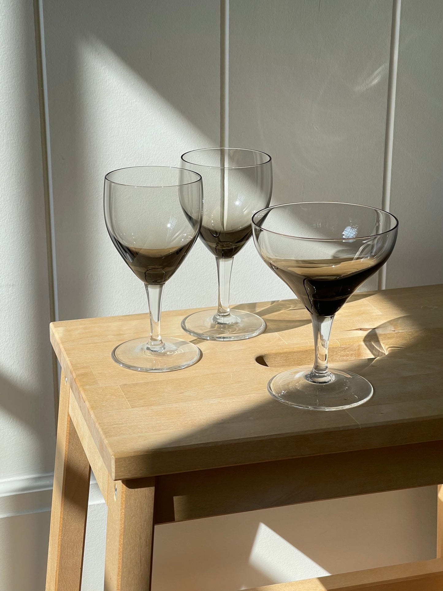 vintage, crystal smoked stemware set