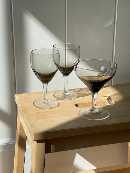 vintage, crystal smoked stemware set