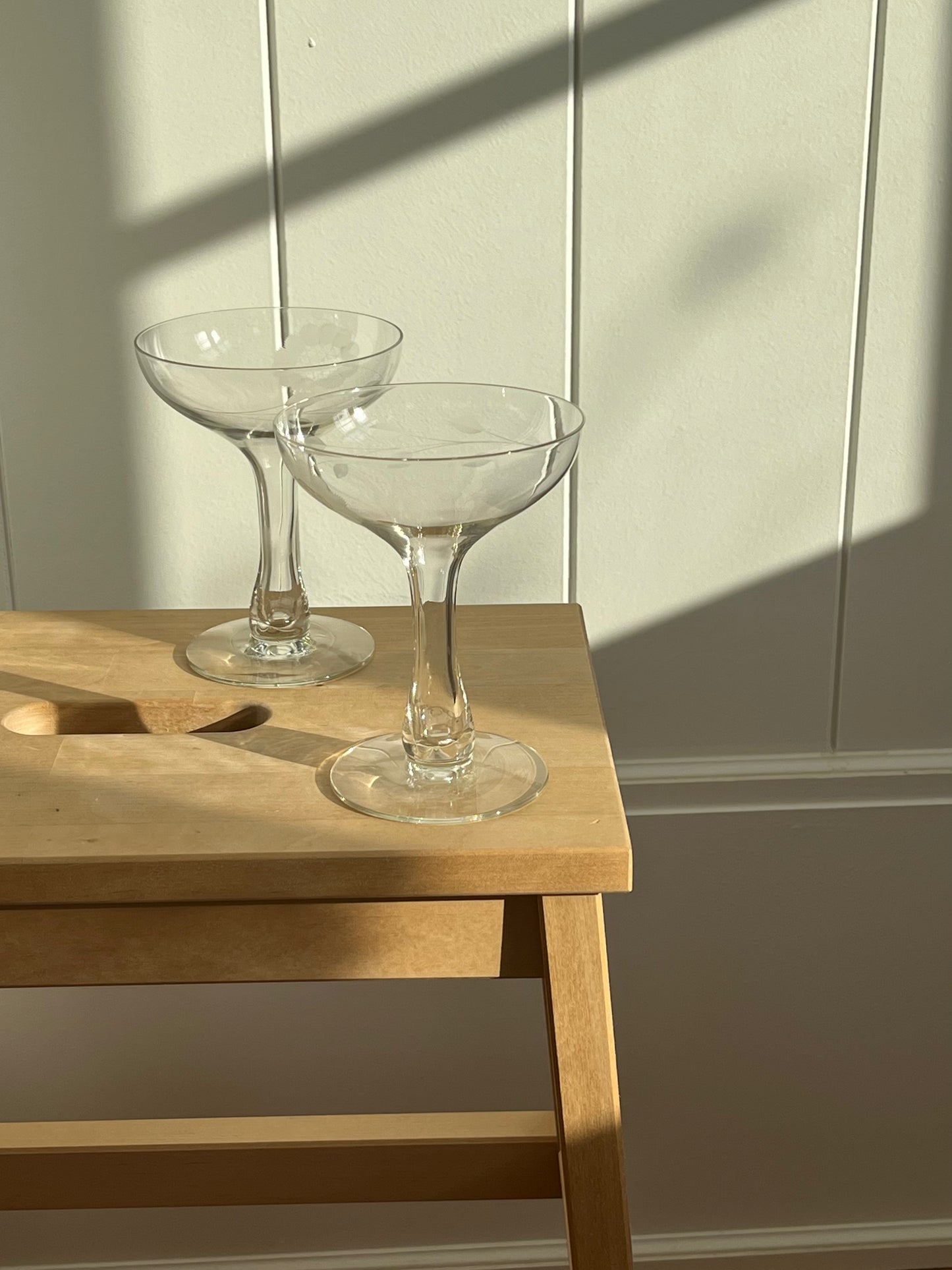 vintage floral crystal coupes with hollow stem
